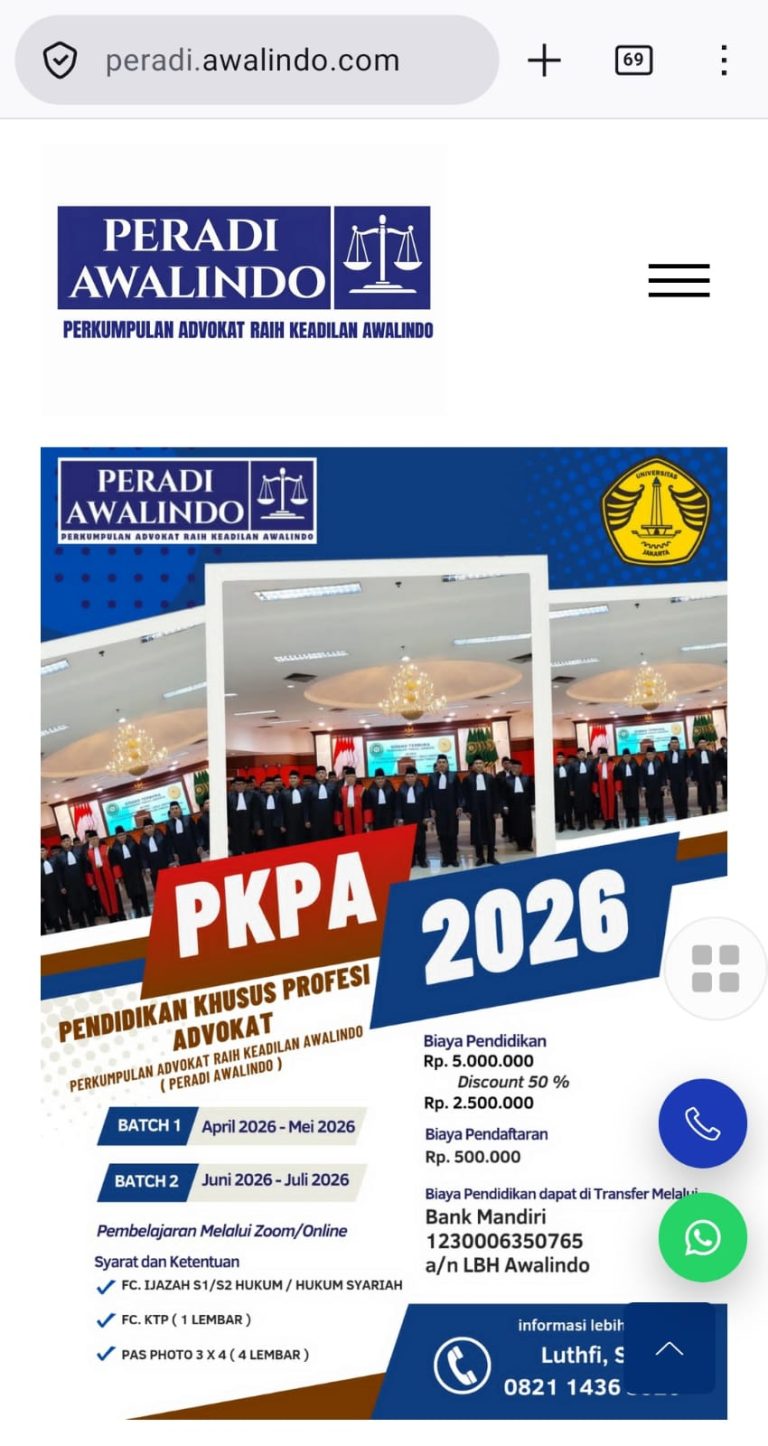 Peradi Awalindo bersama Universitas Jakarta buka pendaftaran PKPA